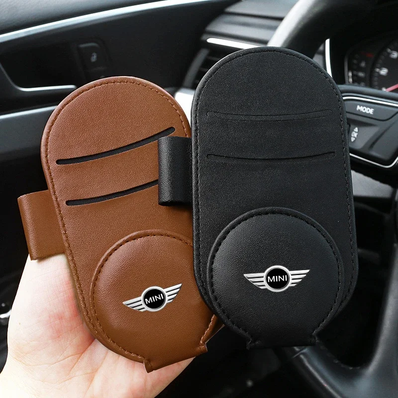 1pcs Car Styling Leather Car Sun Visor Glasses Case Holder Accessories For MINI CLUBMAN COUNTRYMAN CLUBVAN Vision Urbanaut COUPE