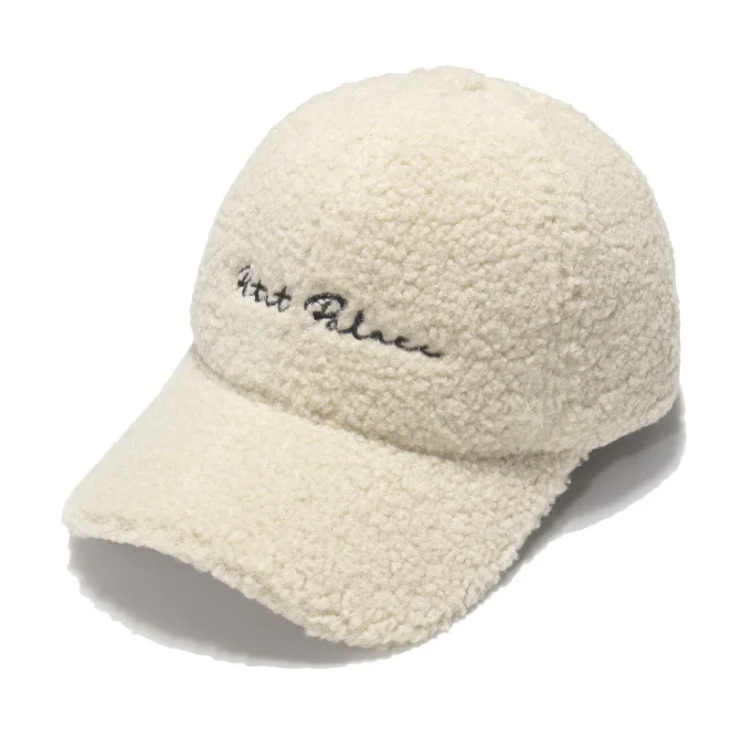 Fashion Hot Sheepskin Women Autumn and Winter Korean Version of The Tide Letter Warm Sun Hat Plush Baseball Cap Gifts