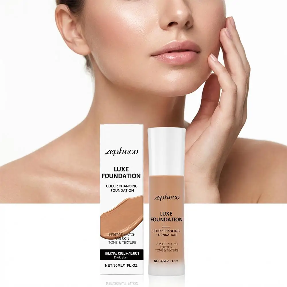 Thermal Color Changing Foundation Makeup,Long-Lasting Skin Tone Adaptation Face Foundation,Lightweight Concealer Base Makeup