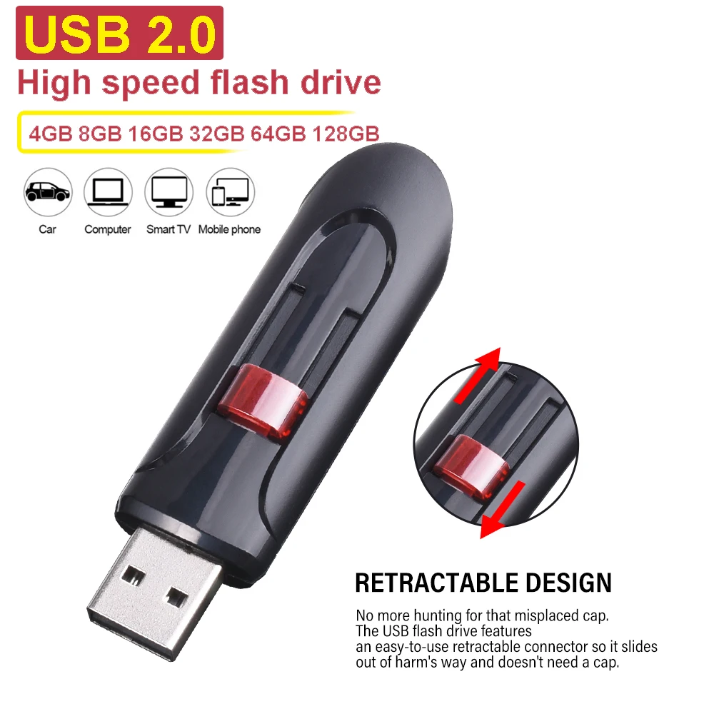 JASTER Black Push-Pull USB Flash Drives 128GB High Speed Memory Stick 64GB Portable Pendrive 32GB 100% Real Capacity U Disk 16GB