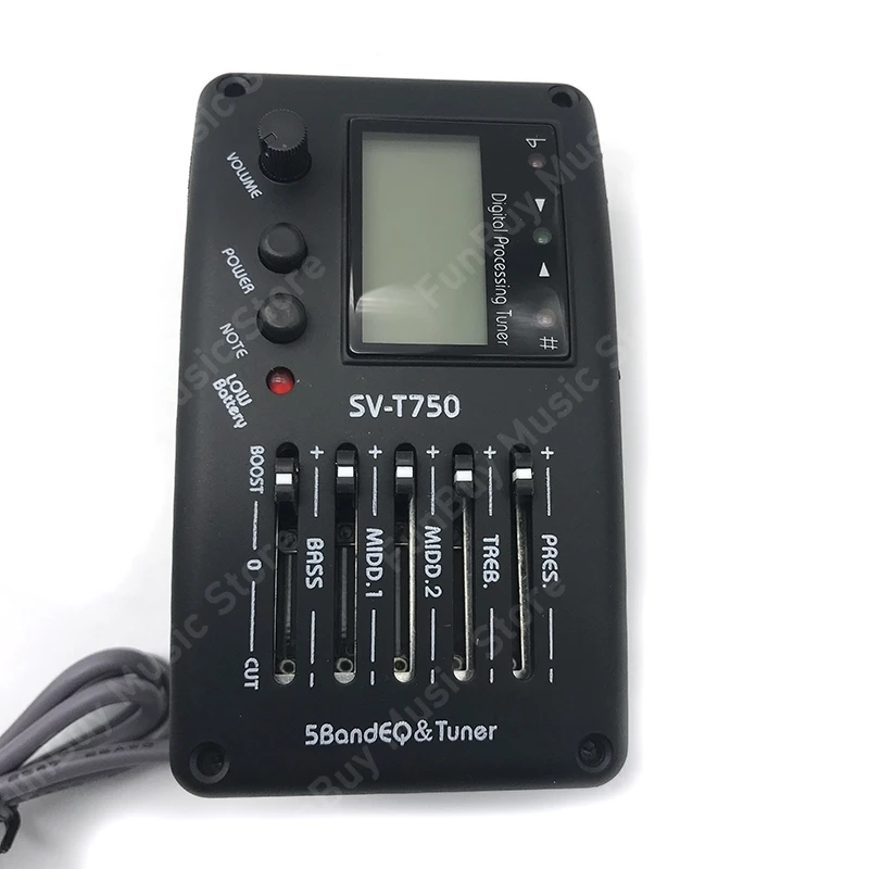 SV-T750 5 Band EQ Equalizer with Tuner Guitar PIezo Pickup Acoustic Guitar Bass EQ Preamp with Digital Procedding Tuner