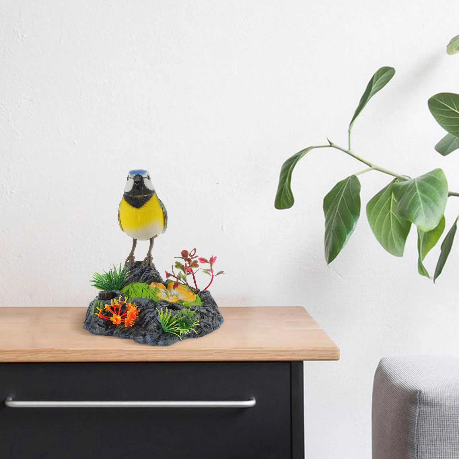 

1Pcs Electric Bird Voice Control Yellow Imitation Cage Ornament ABS Decoration Singing Artificial Bird for Home Kids