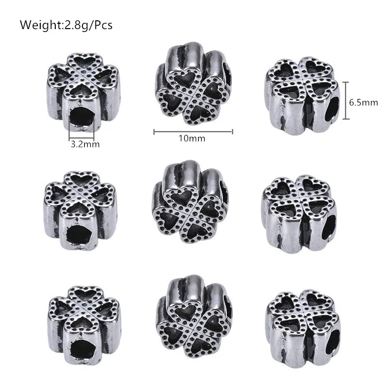 Metal Stainless Steel Four Leaf Clover Three-Dimensional Bead Customized Manufacturer DIY Various Retro Style Jewelry Accessorie