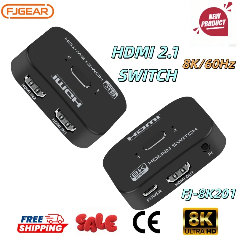 8K 60Hz Bi-Directional HDMI Switcher 1 In 2 Out / 2 In 1 Out, 4K HDR Audio Adapter, HDMI Splitter for PS4, TV Box, HDTV, Monitor