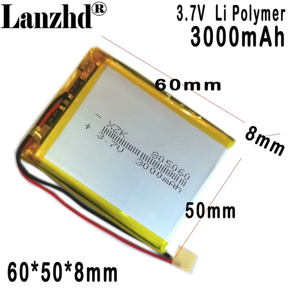 3.7V battery cell 805060 polymer lithium Battery 3000MAH For charging bank LED light fixture car locator