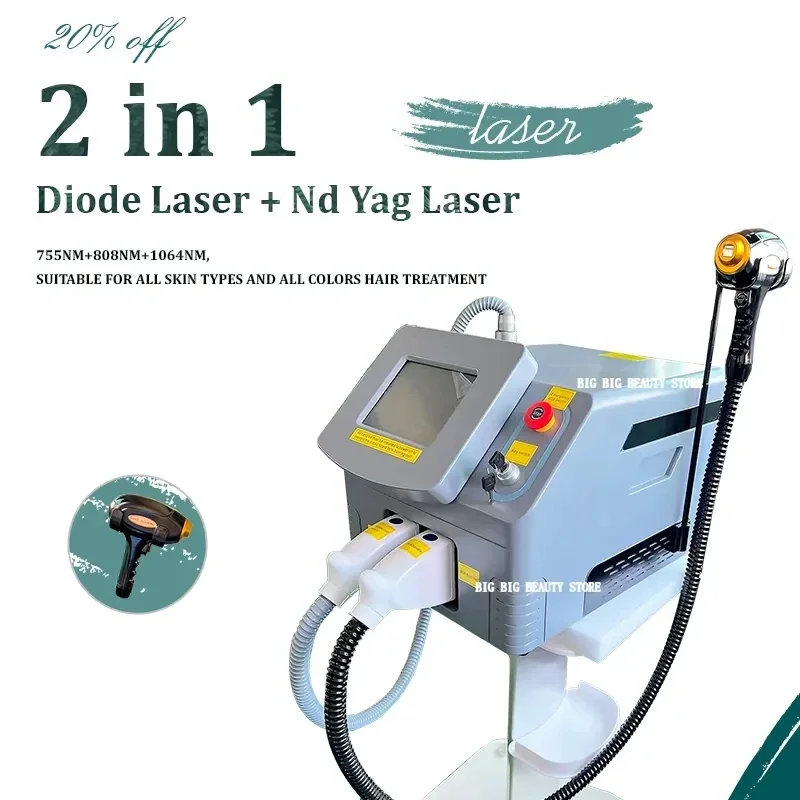 

2 in 1 Diode Three Wavelength 755nm 808nm 1064nm Picosecond Nd Yag Machine For Skin Rejuvenation Tattoo Removal