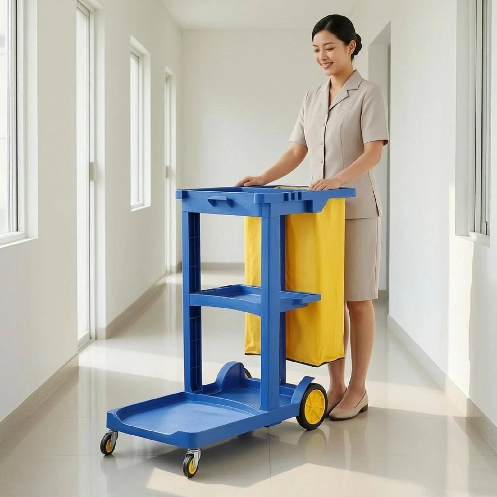 Rolling Cleaning Trolley uncoveredFrame Cleaning Trolley Household Organizer Textile Storage Bag Lower Tray