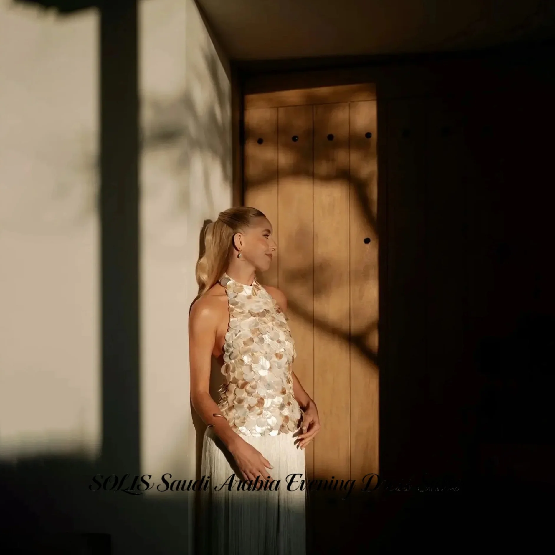 SOLIS White Prom Dress Open Back Iridescent Shell Sequins Cocktail Evening Dress Gloss Shell Sequin Fringe Party Gown Customized image 3