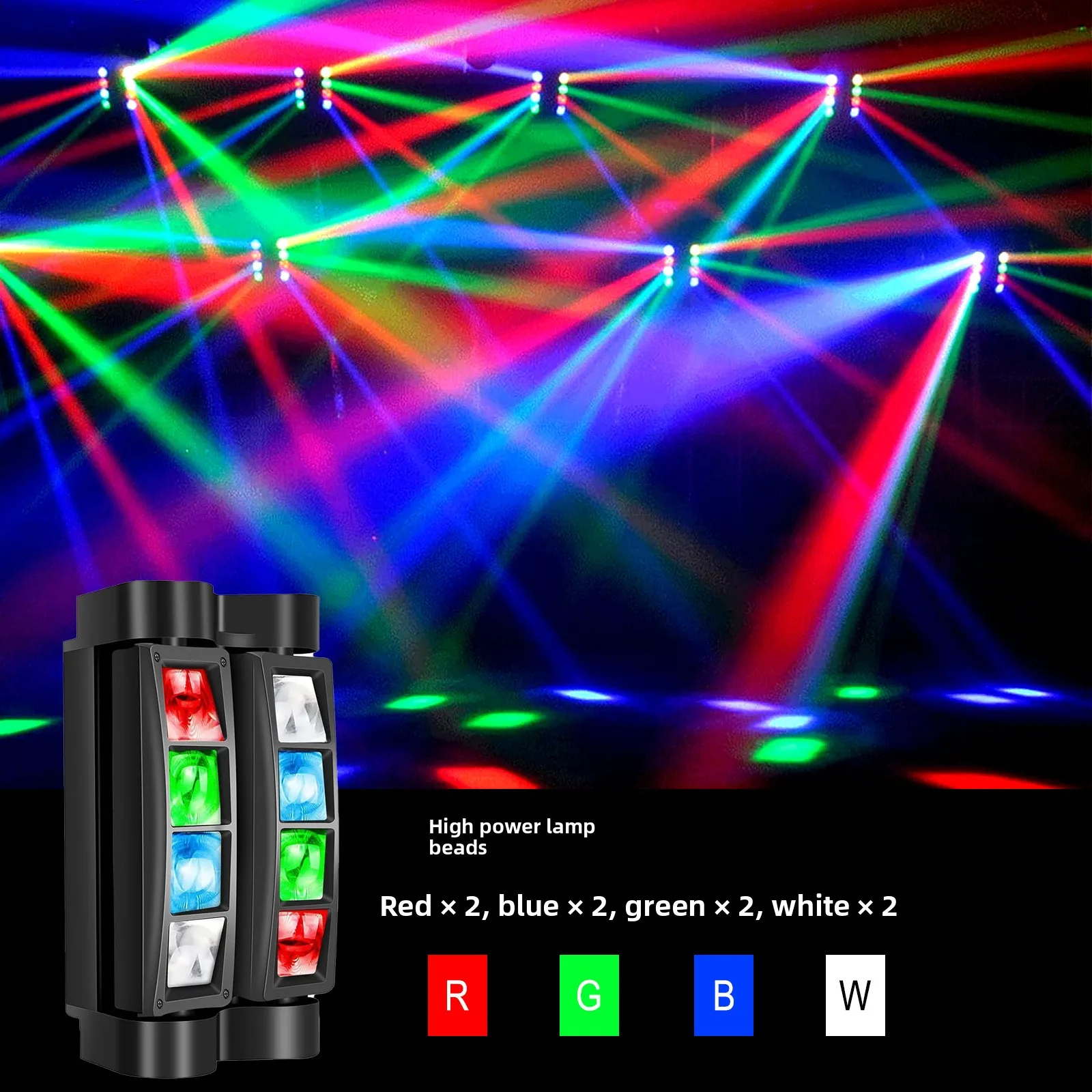 LED 8-Eye Spider Moving Head Light, RGB Flash Stage Lamp for DJ Bar KTV Party