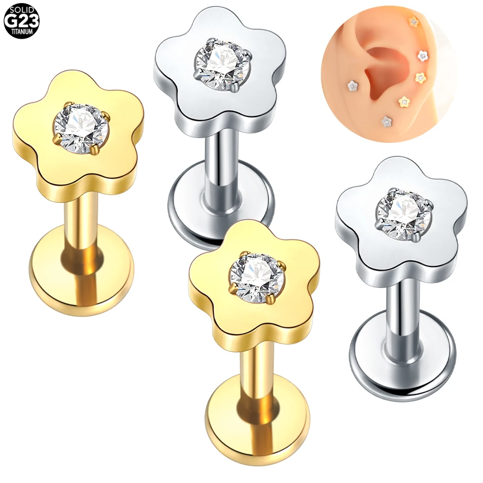 1pcs Titanium Helix Piercing Flower Stud Earrings 16G Internally Threaded Ear Cartilage Tragus Lobe Piercings Body Jewelry