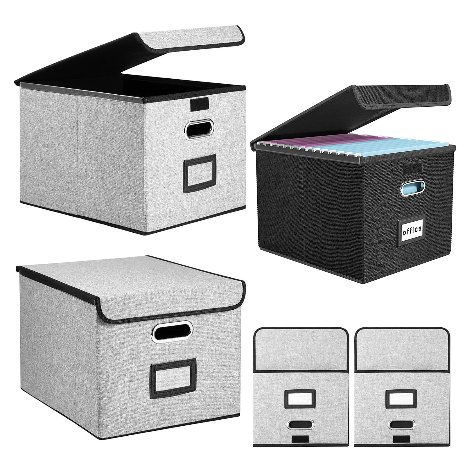 Folding File Box Metal Handle File Storage Box with Lid for Office Documents Legal Letter Size Organizer Bin