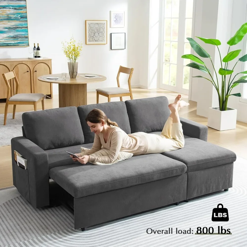 Sleeper Sofa Bed, 85'' Pull-Out Convertible Sofas Beds, Lounge Soft Futon Sofas, Detachable Chenille Cover, Sofa Bed