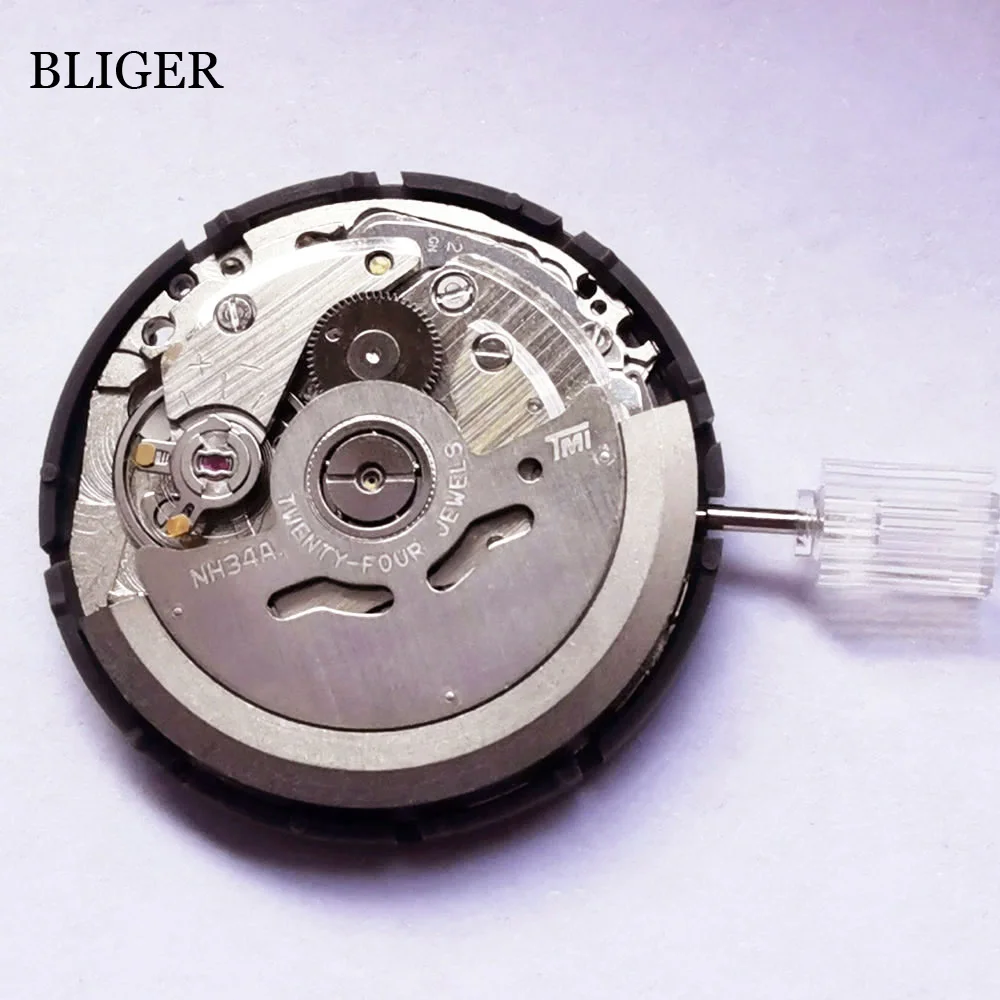 New Replacement 24 jewels NH34A NH34 GMT Date Automatic Mechanical Movement High Accuracy Winding Stem Set