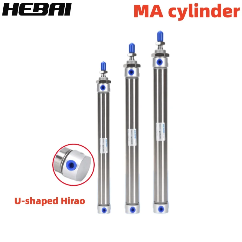 

HEBAI Stainless Steel Flat Tail Air Cylinder MA Type with Magnet 16/20/25/32/40mm Bore 25-500mm Stroke Pneumatic Cylinder