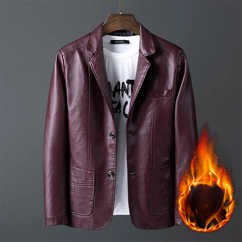 2024 Winter New Leather Jacket Men's Slim Fit Stand Up Collar Fashionable PU Leather Coat Outdoor Motorcycle Windproof Jacket