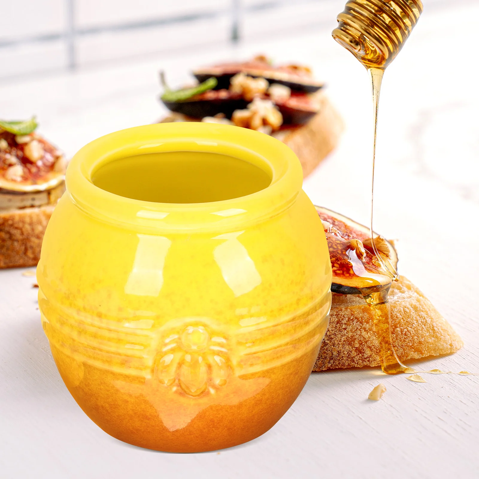 

1Set Ceramic Honey Jar Transparent Storage Container Stirring Stick for Kitchen Syrup Jam Pickle Snacks Honey Holder