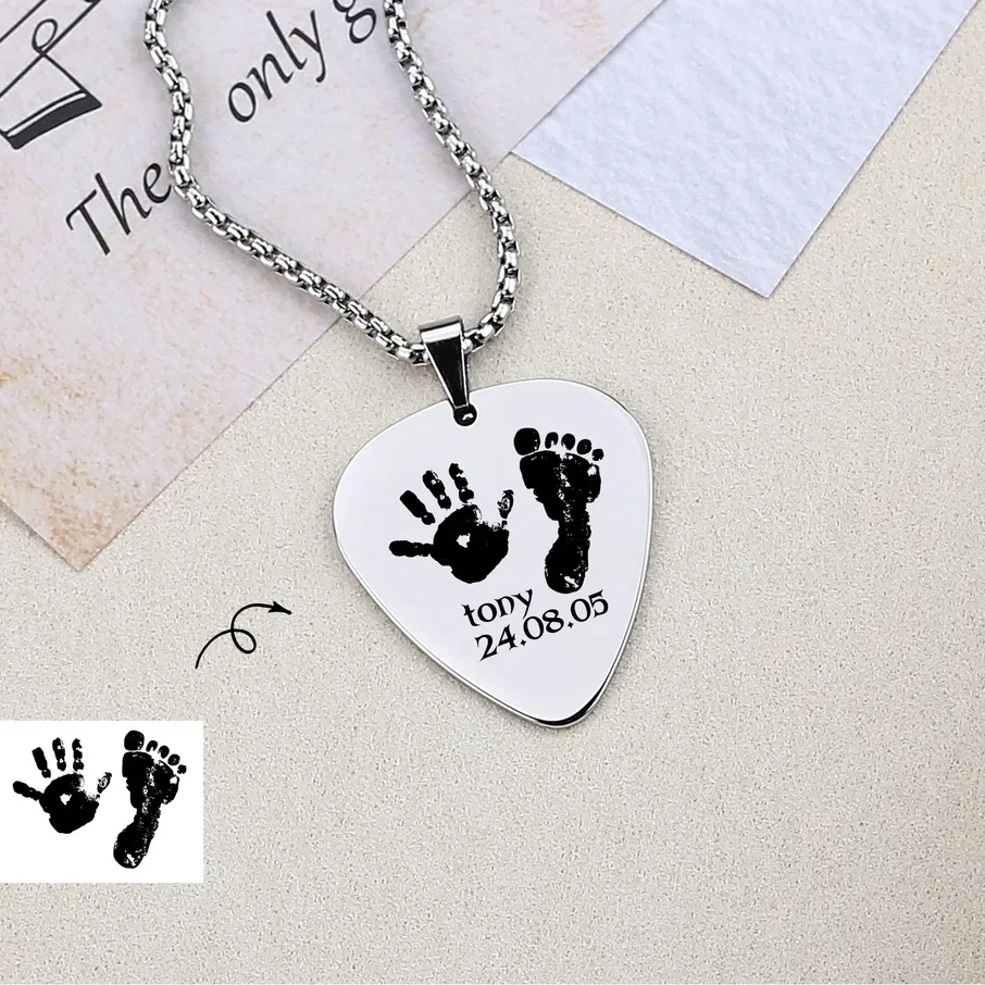 Customized Fingerprint Handwriting Guitar Plectrum Stainless Steel Necklace Memorial Fingerprint Jewelry Gift Personalized