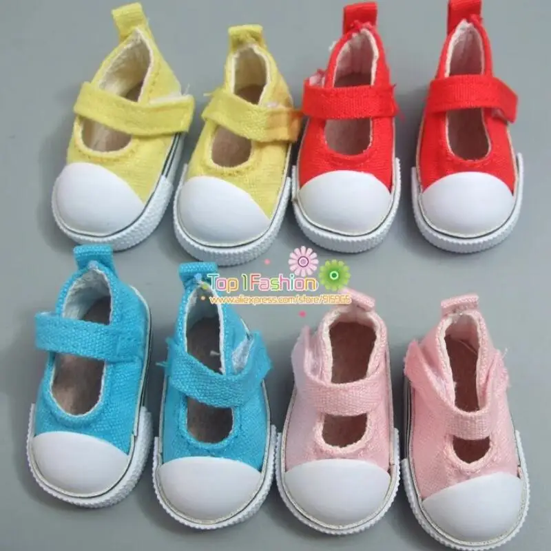 1 pair of 5cm doll shoes Denim Canvas Mini Toy Shoes 1/6 Bjd For Russian handmade home decoration Doll Sneackers