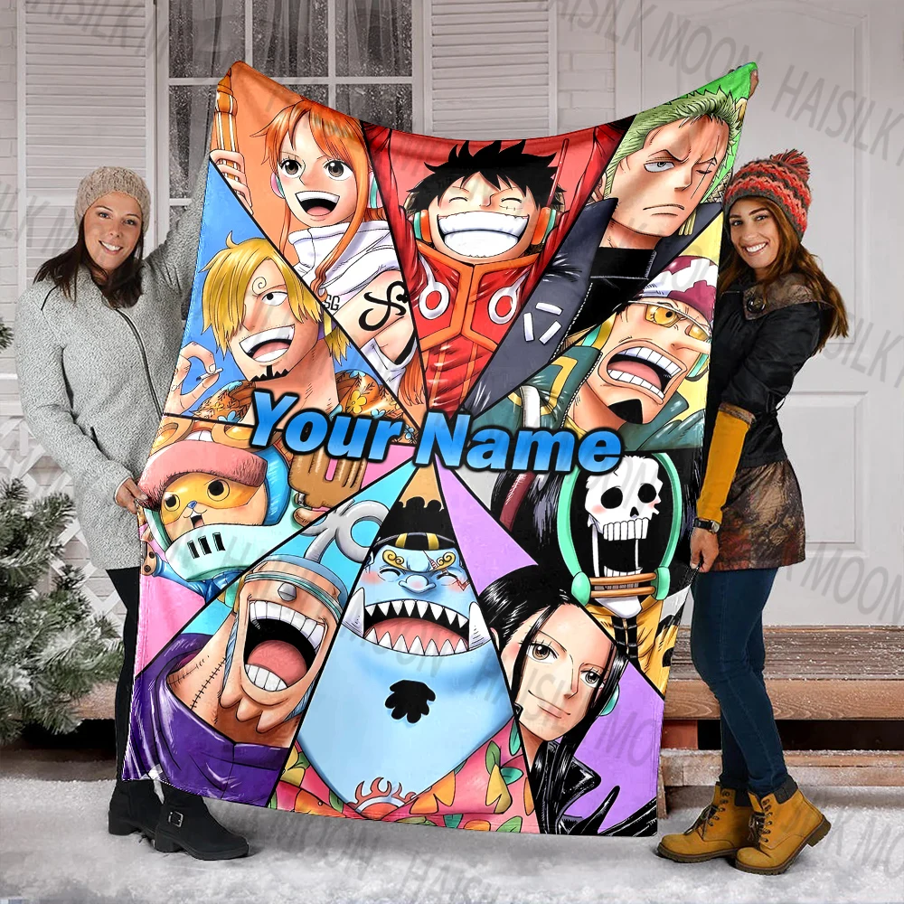 1PC Custom Name Japan Anime One Piece Printed Blanket, All-Season Multi-Use for Nap, Camping, Travel, Car ,sofa Machine Washable