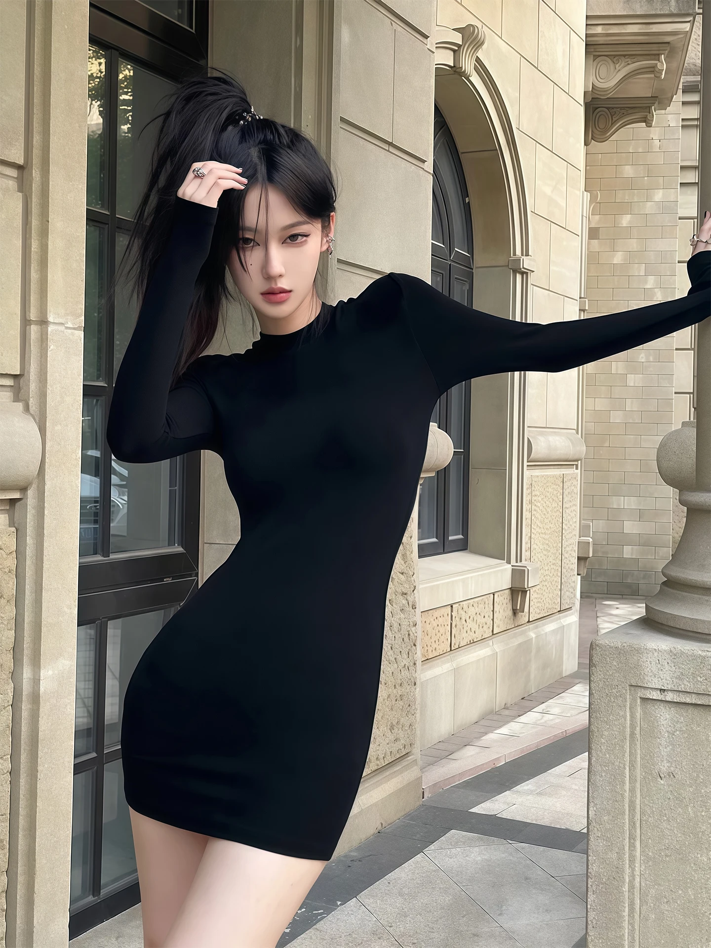 

Kardaian Sexy Girl Pure Desire Bodycon Dr Long Sve Slim Fit Inner Wear Base Layer Ci Commute round Ne Dr