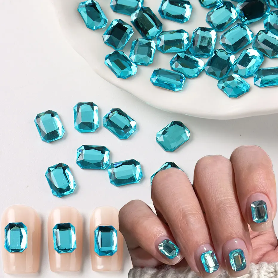 50/100 قطعة الأزرق مسمار سحر الراين تسلق البحر الأزرق جوهرة مسمار أجزاء بريق مربع شقة DIY بها بنفسك الماس الاصطناعي مانيكير ديكور
