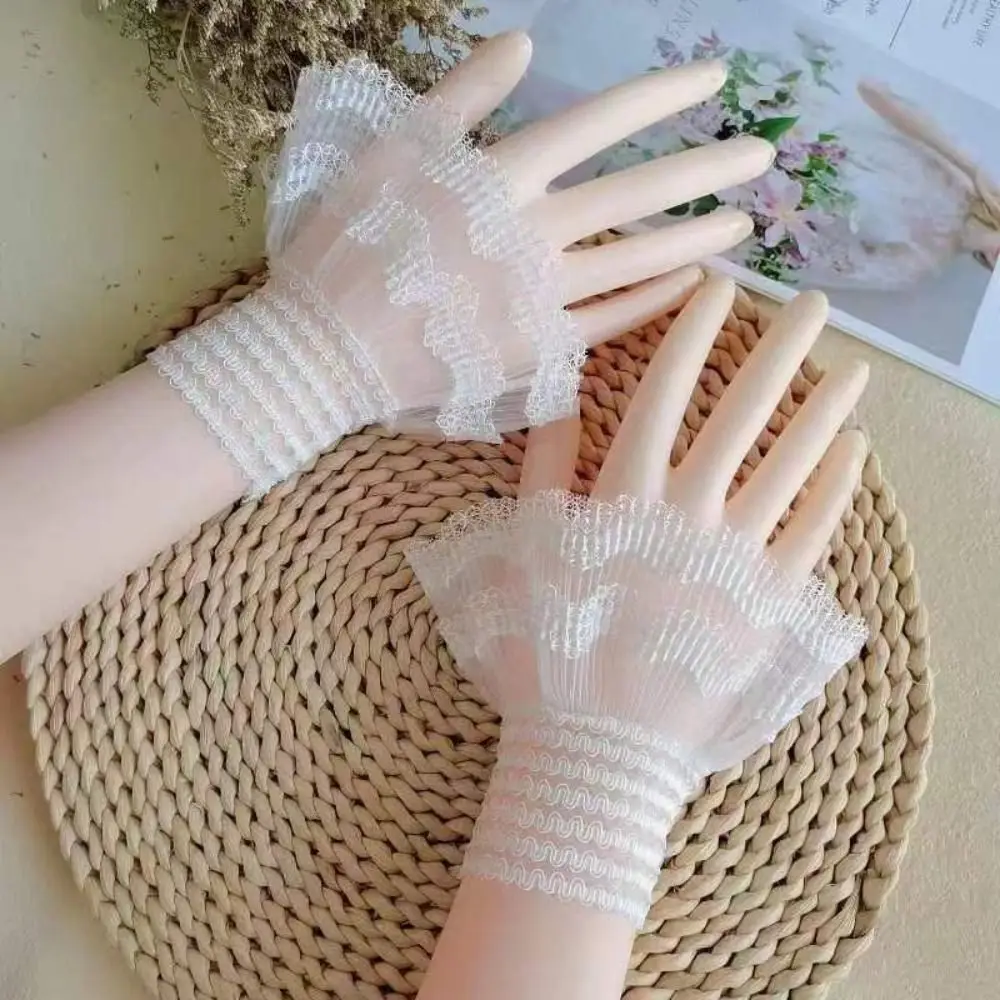 1Pair Sun Protection Arm Cover Gloves Sweater Decorative Lace Cuffs Ruffles Elbow Sleeve Detachable Sleeve Cuffs Fake Sleeve