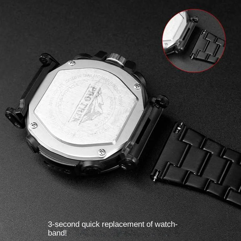 Adapted to Casio PRG-600/650/600Y/PRW-6600Y series modified solid precision steel watch strap Metal Folding buckle 24mm