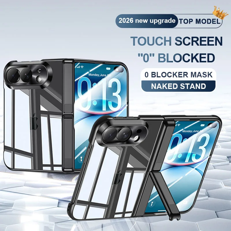 For iPhone Duo Ultra Case Transparent Electroplated Hinge Holder With Tempered Film Shockproof Protection Back Cover Accessories