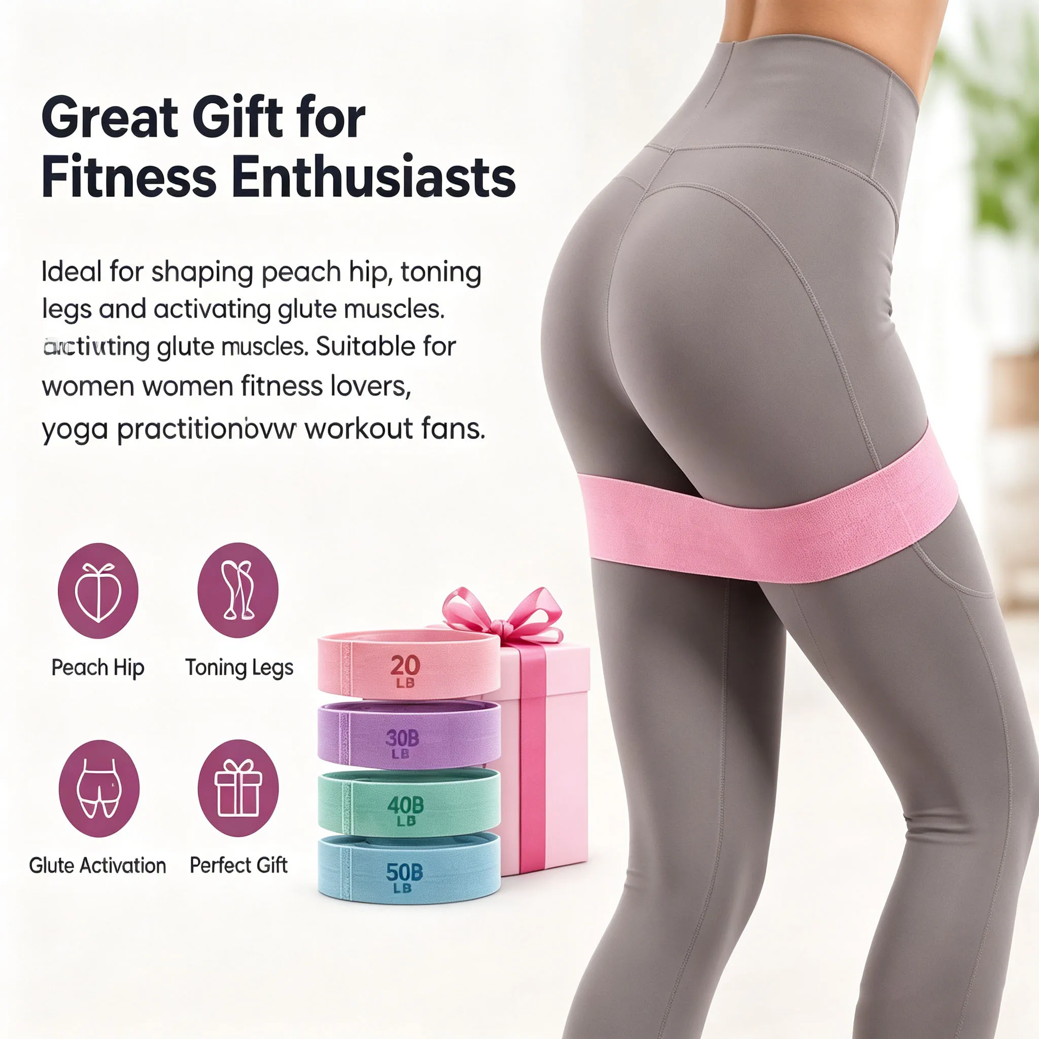 Resistance Bands for Glutes and Legs 4 Levels Non-Slip No Roll Bands Portable Exercise Band for Squat Yoga Home Fitness Training