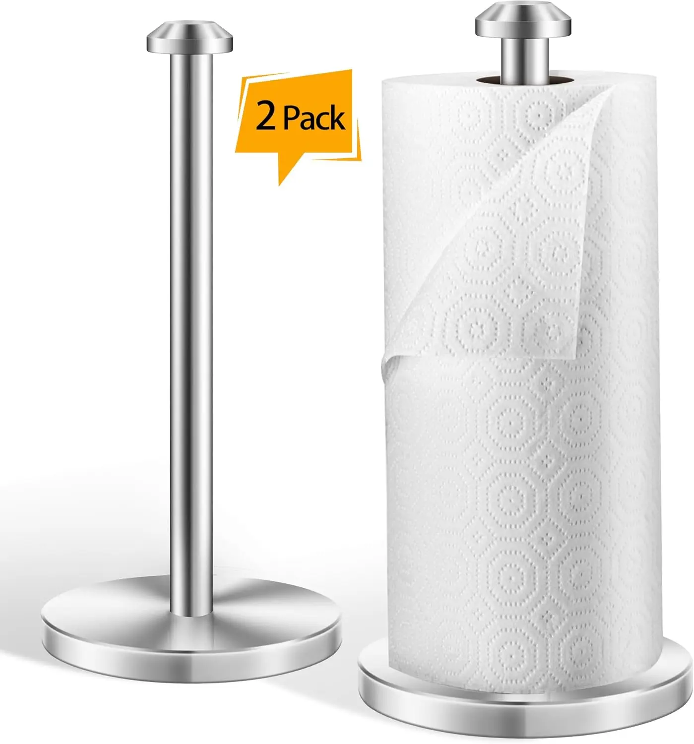 

Stainless Steel Weighted Paper Towel Holder with Non-Slip Base for Kitchen and Bathroom Countertop, Silver Vertical Design