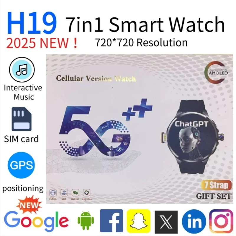 

2025 NEW 4G Full Netcom H19 Smartwatch Android system 1.95 inch 720*720 Amoled Screen 190° Rotating Camera Smart Watch GPS WIFI