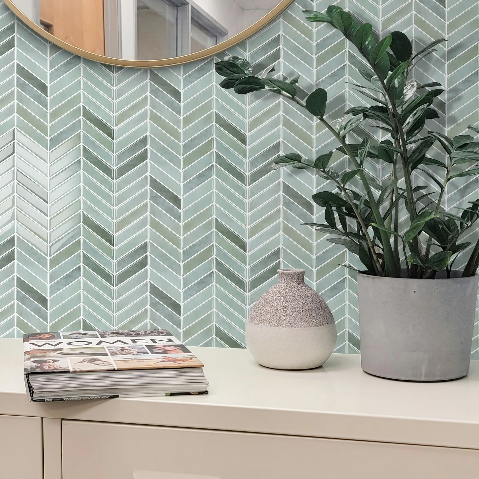 Herringbone Pattern Self-Adhesive Wall Stickers 10-Pack Waterproof Decals for Kitchen, Bathroom & Renter-Friendly Use