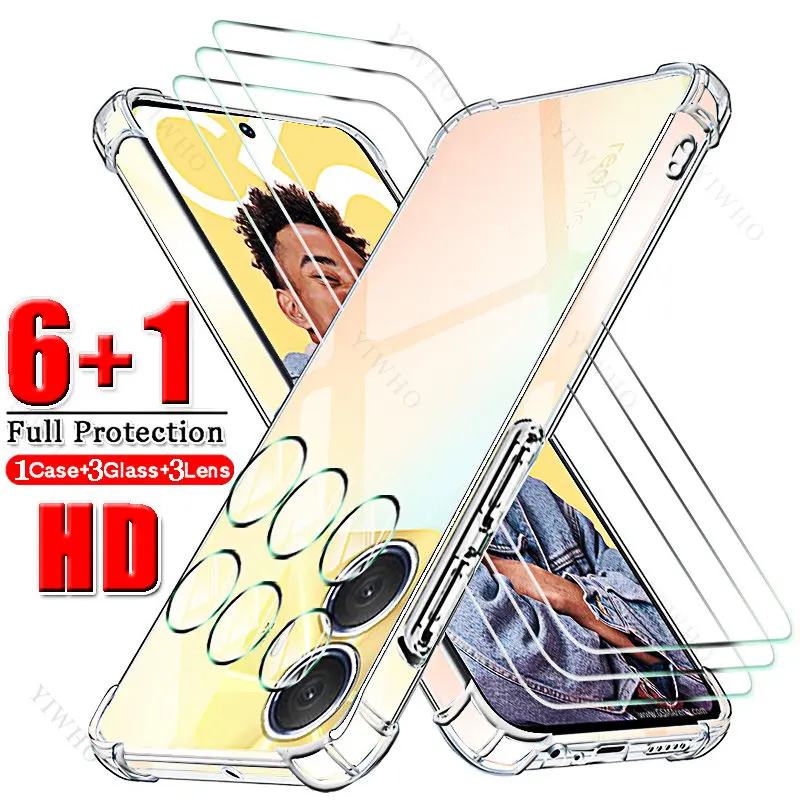 6 + 1 Camera Tempered Glass Screen Protector Soft Case for Realme C 55 35 33 2023 31 30s 30 25s 25y 25 21y 21 20A 20 17 15 12 11