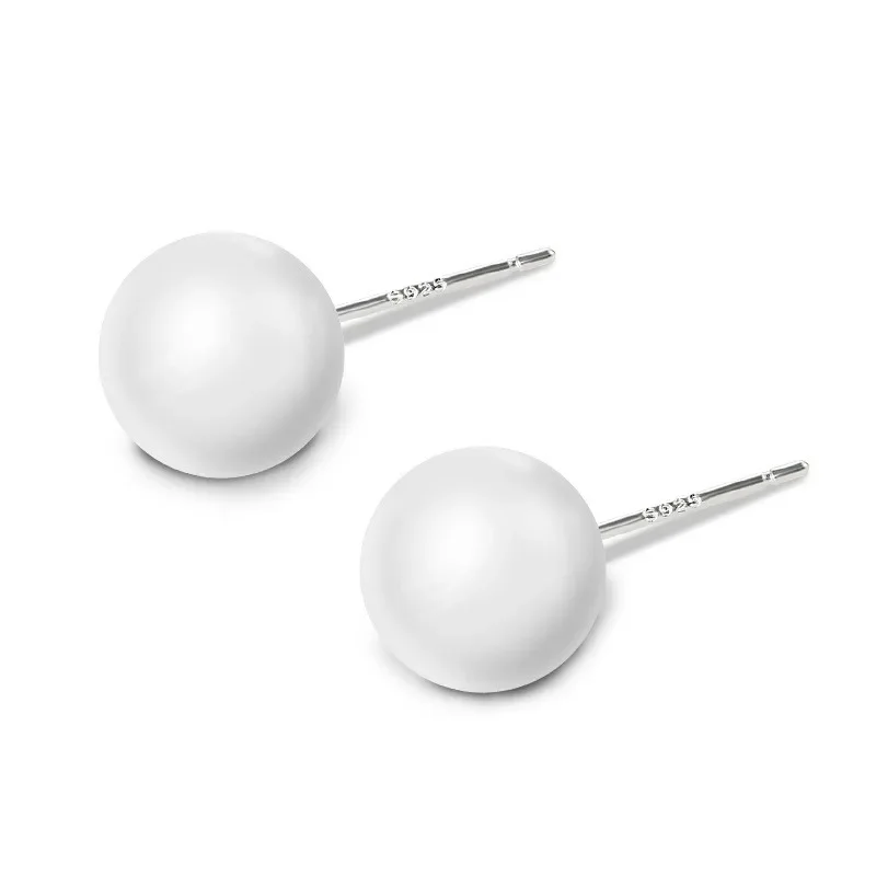 2PCS Earringsv S925 Sterling Silver Grace Temperament White Simulated Pearl Earring Women Girl Jewelry Party Birthday Gifts