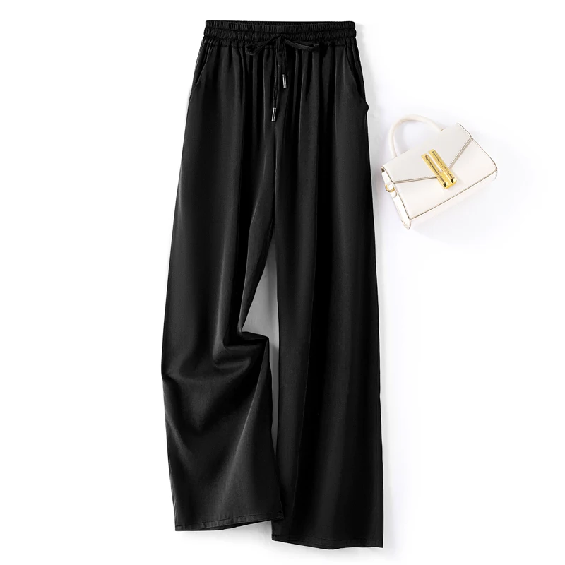 2025 Women's Fashion Spring/Summer New Versatile 93% Natural Mulberry Silk Double Qiao Satin Loose Casual Straight Pants