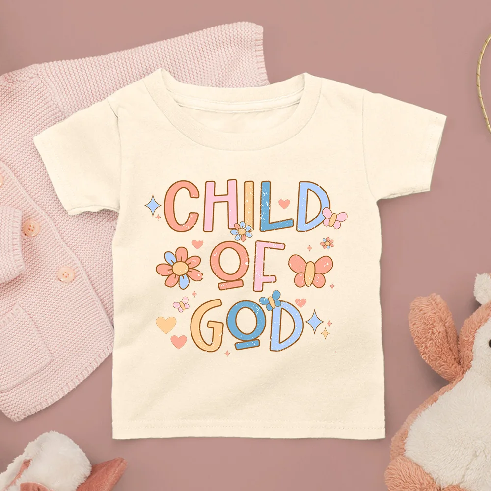 Child of God Printed Kids T-shrit Child Summer T-shirt Tops Boys Girls Short Sleeve Tee Shirt Outfit Funny Children Clothes Tees