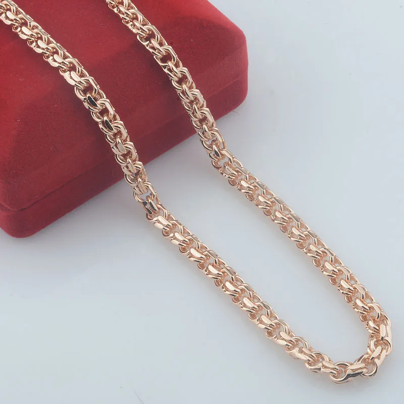 FJ Men Women 6mm Hip Hop Double Rolo Link Chain 585 Rose Gold Color Necklace 50+20cm Bracelet