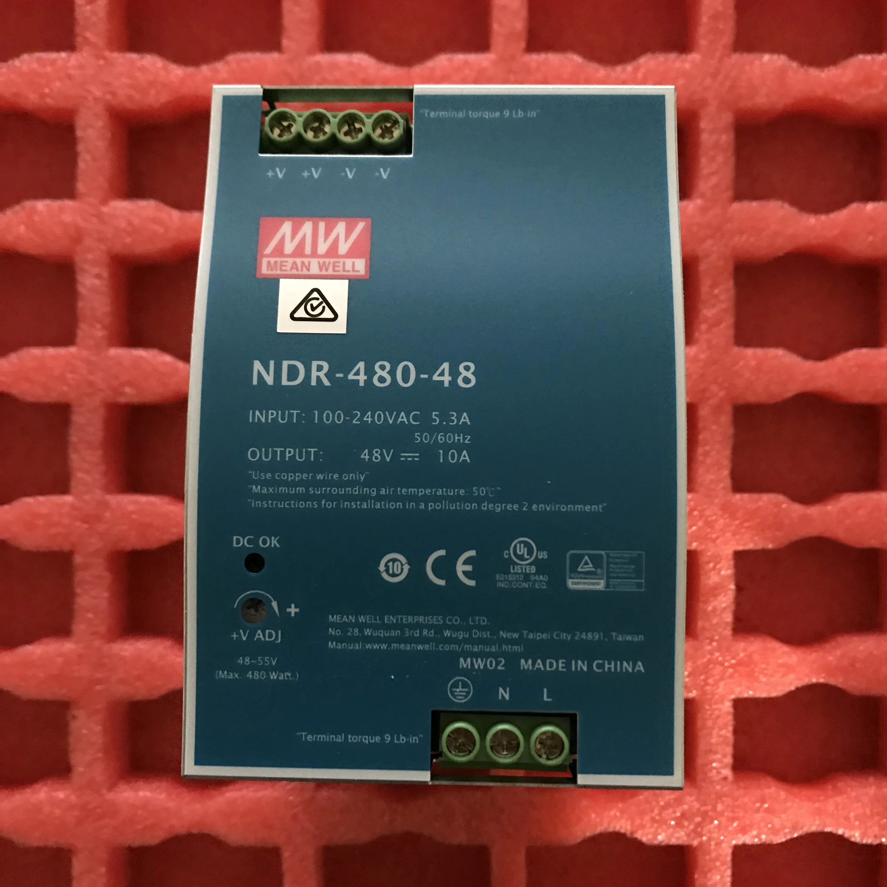 MEAN WELL/NDR- 480-24/48 480W Industrial DIN Rail Type Single Output