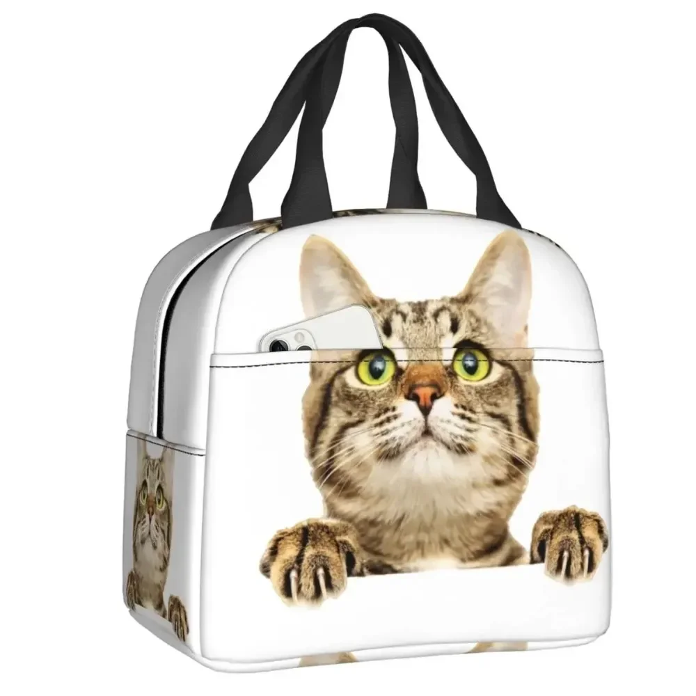 

Funny Cat Peeking Lunch Bag for Women Kids Portable Thermal Cooler Insulated Lunch Box Work School Picnic Food Container Bags
