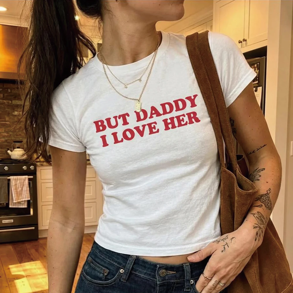 But Daddy I Love Her Lesbian Crop Top Gay Pride Shirt Sapphic Femme Lesbian Tee WLW Pride Cropped Top Women Fitted Crop Tops
