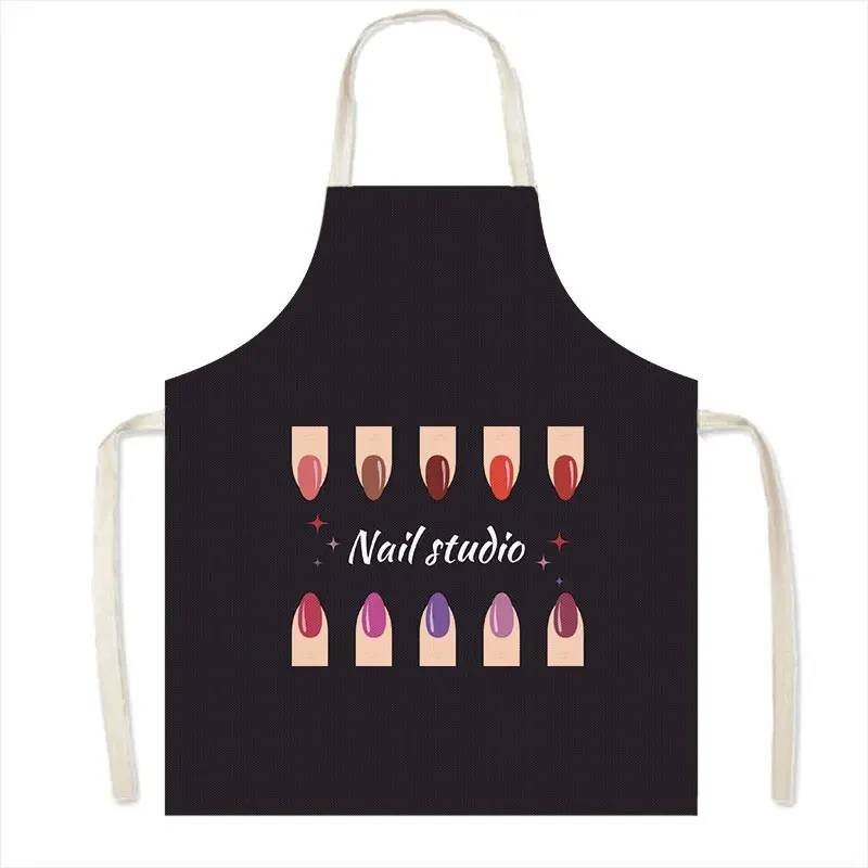 Nail Polish Print Aprons for Nail Salon Studio Women Pinafore Manicure Household Cleaning Clothing Chef Kitchen Cooking Aprons