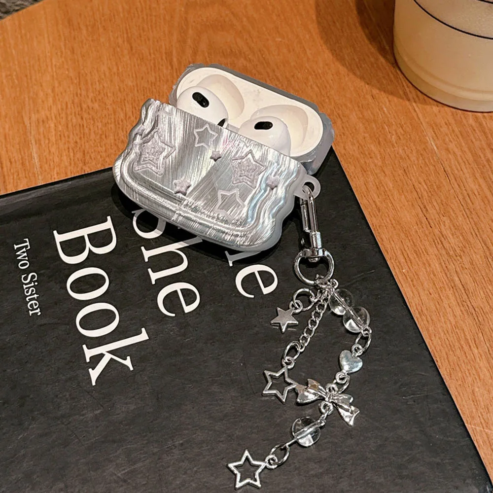 Funda con gradiente de plumas y estrellas brillantes para Apple Airpods Pro 2nd 1 2 3, funda a prueba de golpes con llavero colgante de estrella