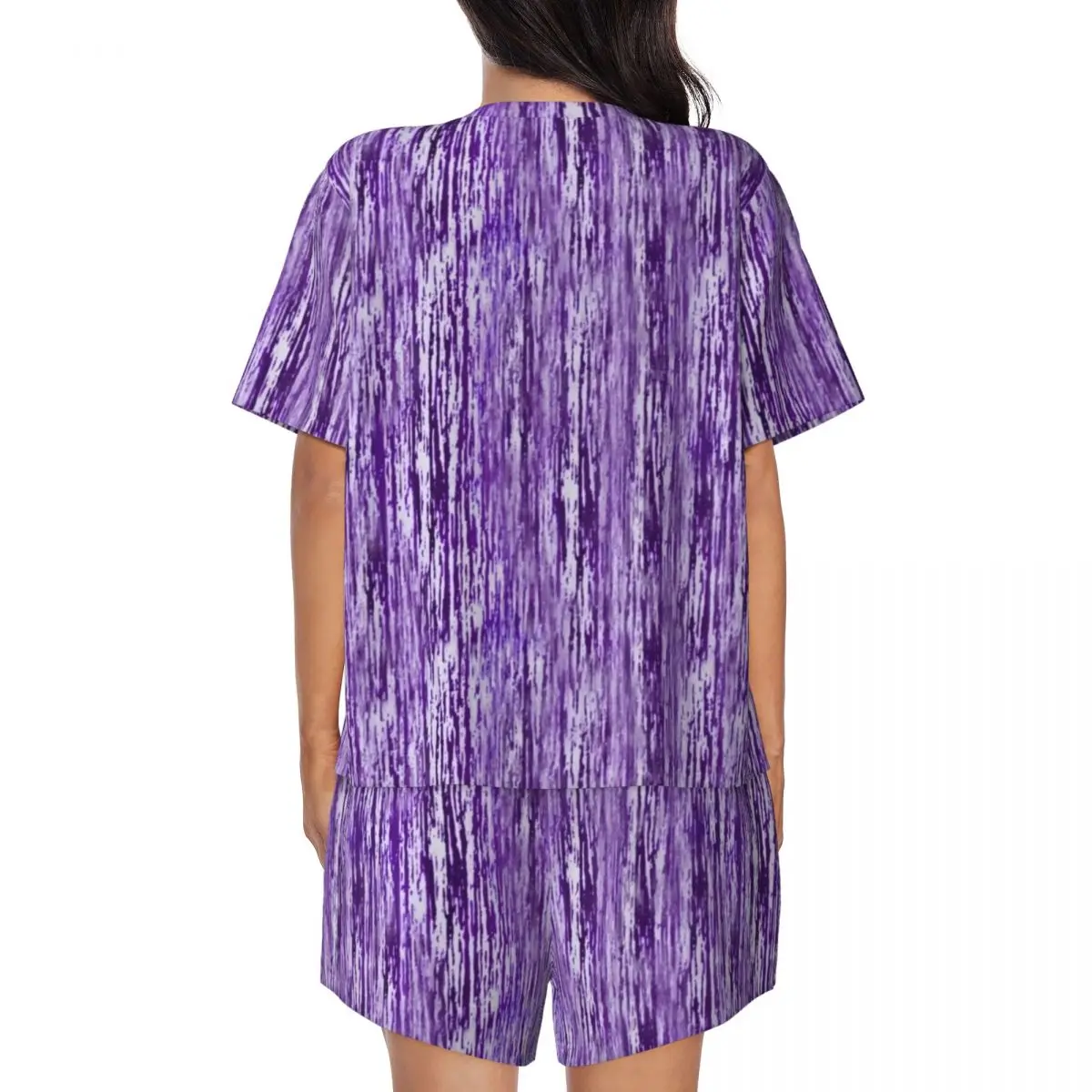 Tie Dye Pajamas Short-Sleeve Purple Hippy Print 2 Pieces Casual Pajama Sets Daily Women O Neck Lovely Nightwear