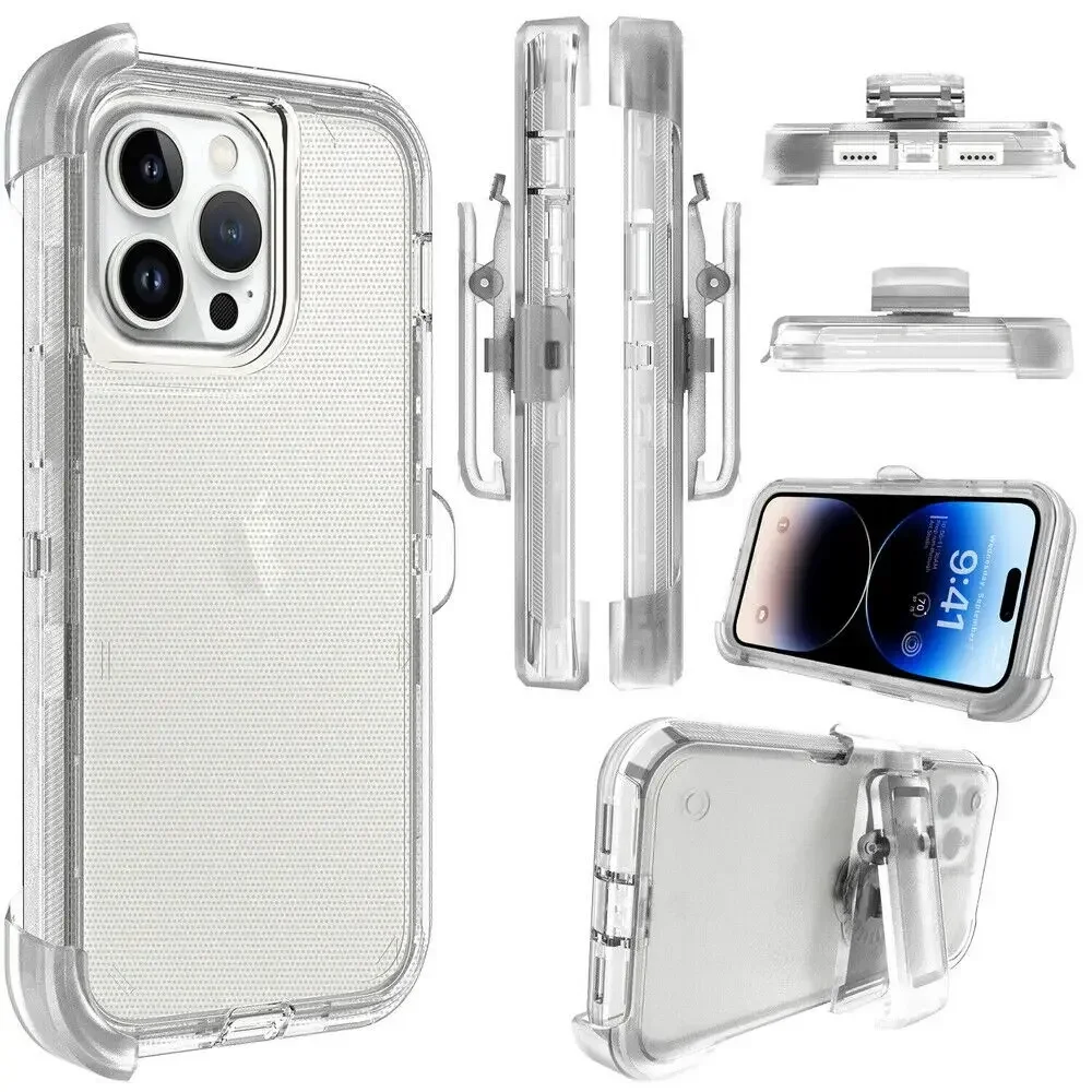 3IN1 Heavy Duty Armor Military Grade Drop Ott Protection Box Case for  IPhone 16 15 14 Pox Max Plus Shockproof Belt Clip Cover