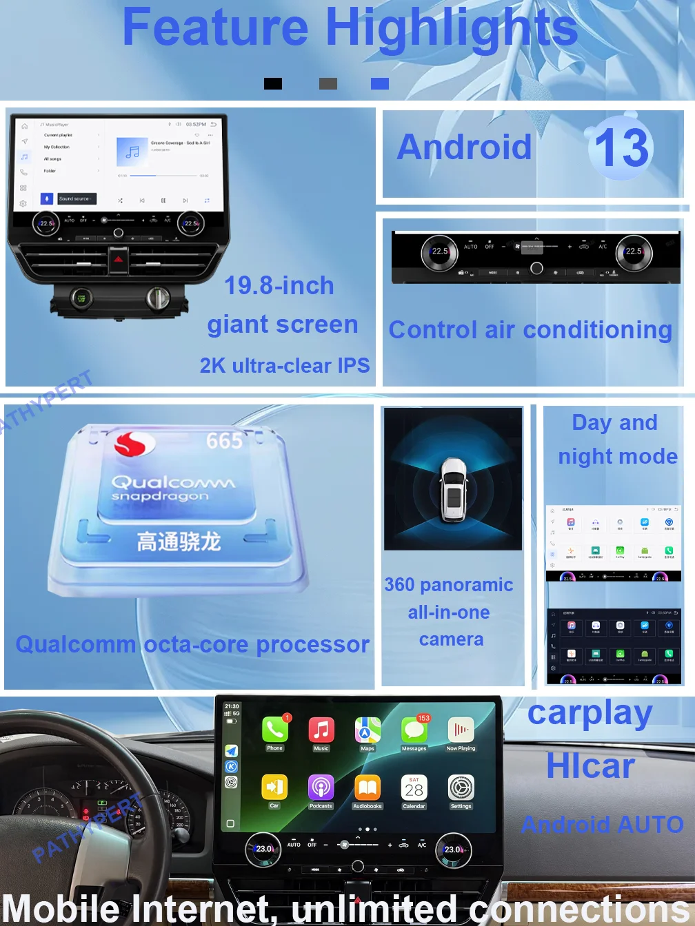 راديو سيارة بشاشة QLED Carplay مقاس 19.8 بوصة لسيارة تويوتا لاند كروزر LC200 LC300 2008-2021 بنظام أندرويد 13 ومشغل وسائط متعددة ونظام تحديد المواقع العالمي (GPS) ووحدة رأس DSP #6