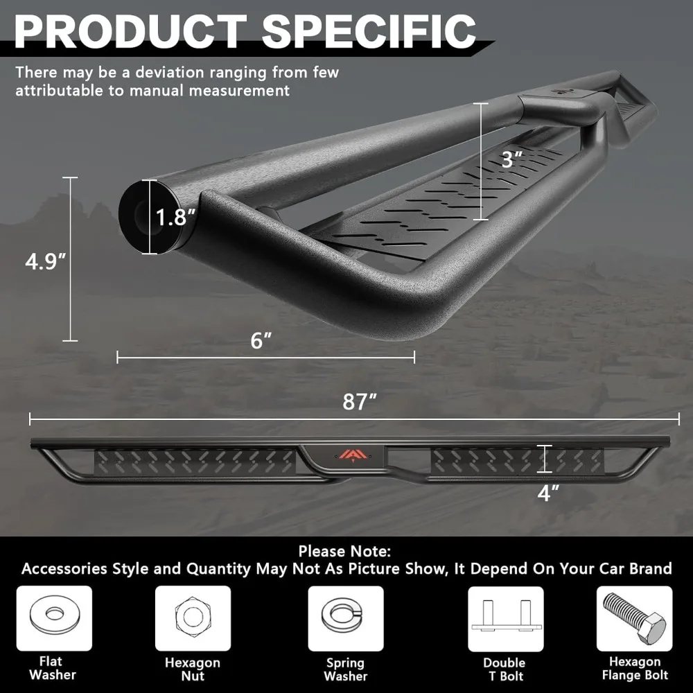 لوحات الجري لـ 2022-2025 Tundra Crew Max Cab (4 أبواب كاملة الحجم فقط) خطوات جانبية من الفولاذ الكربوني الأسود قضبان Nerf