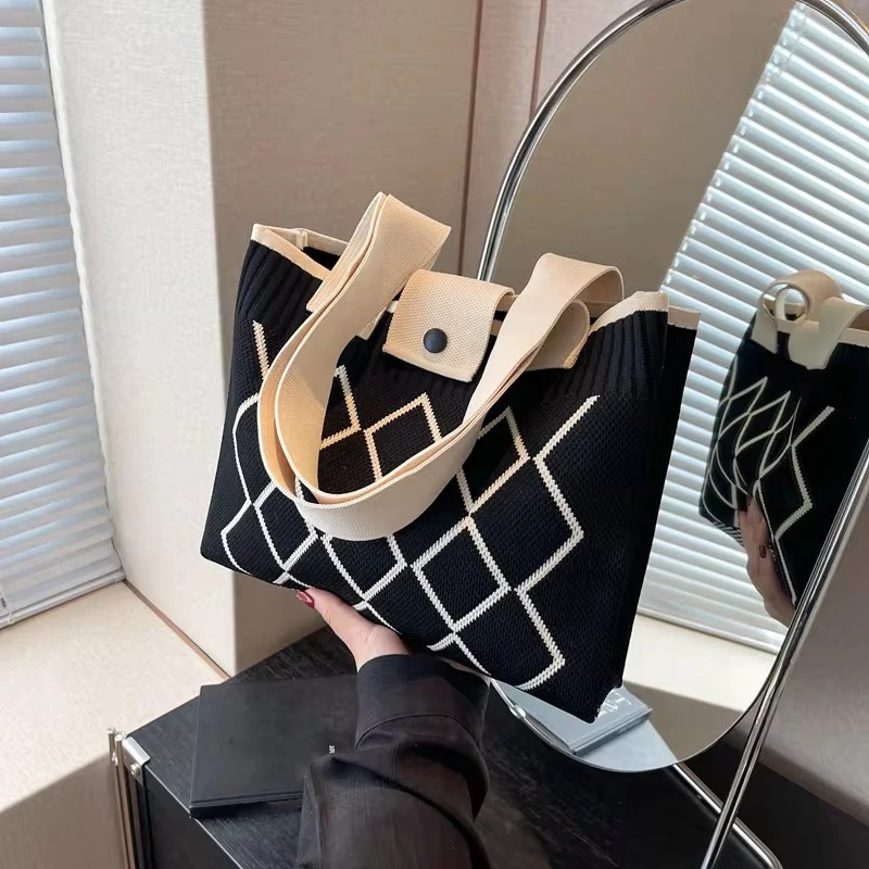 Neue Modische Schultertasche mit Großer Kapazität für Damen, Vielseitige Handtasche, Gestrickte Häkel-Schultertasche – Detail 14
