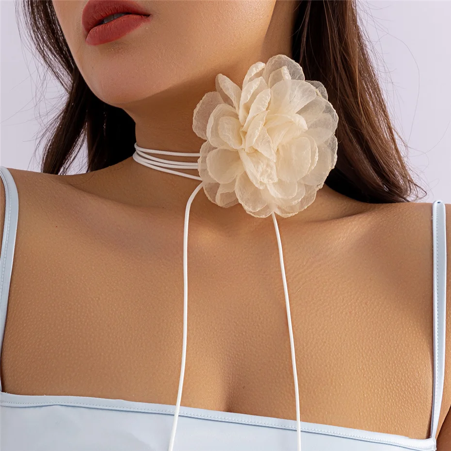 Übertriebene elegante große Rose Blume Schlüsselbein Kette Halskette für Frauen kpop sexy romantische verstellbare Seil Halsreif y2k Accessoires – Detail 5