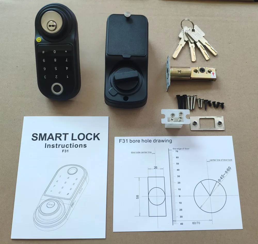 Tuya Smartlife APP Bluetooth Remote Control Smart Fingerprint Lock Biometric Lock Wooden Door Password Electronic Door Lock