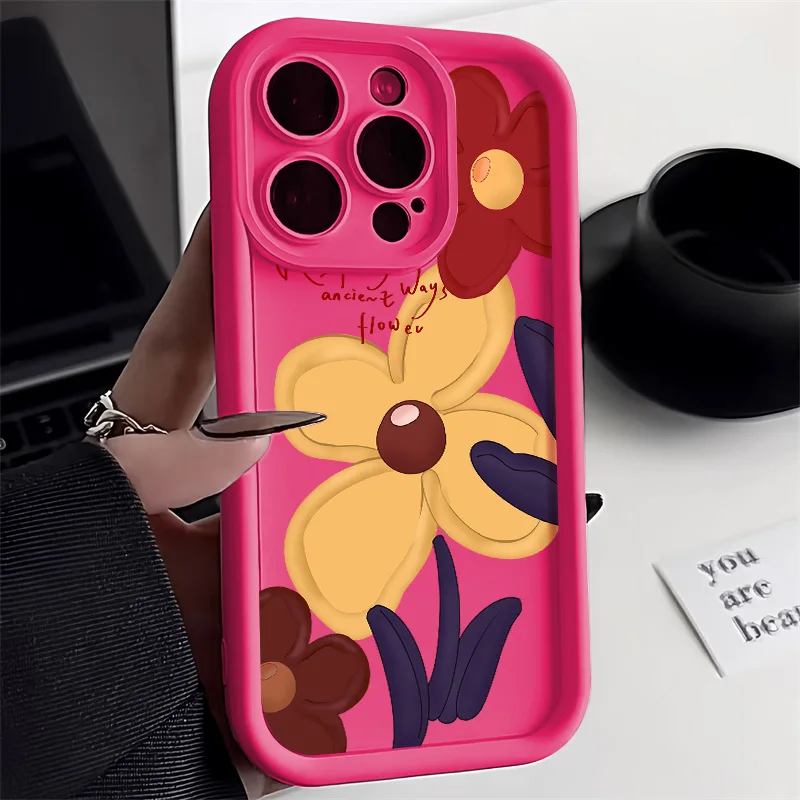 Liquid Silicon Flower Phone Case For iPhone 15 Pro Max Funda iPhone 16 13 14 11 12 XS X XR 7 8 Plus SE 15promax Carcasa Cover